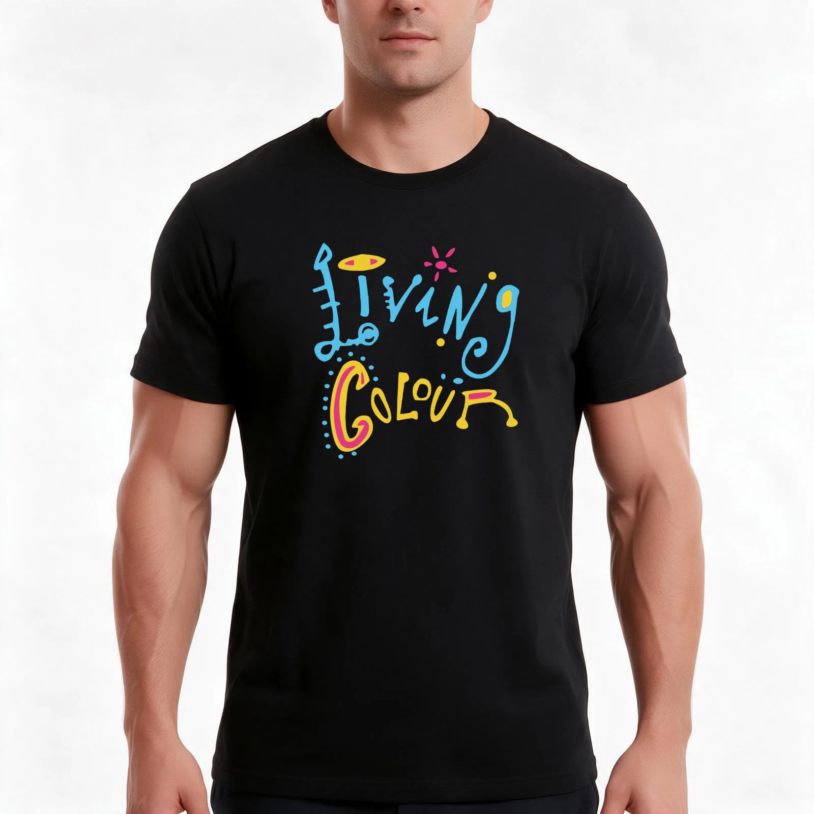 Living colour T-Shirt, Summer Casual Cotton Tee, Oversized Streetwear Tops, Vintage Graphic Print, Loose Fit Short Sleeve