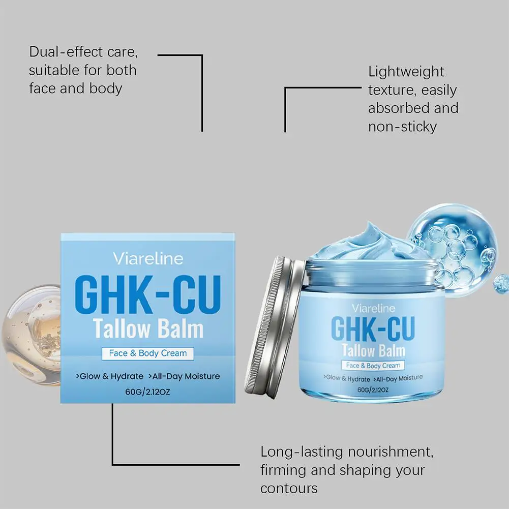Bálsamo de Sebo con Miel de Manuka y Péptidos de Cobre GHK CU, Crema Azul Hidratante y Nutritiva Profunda para Rostro y Cuerpo, Reparación de Piel Madura