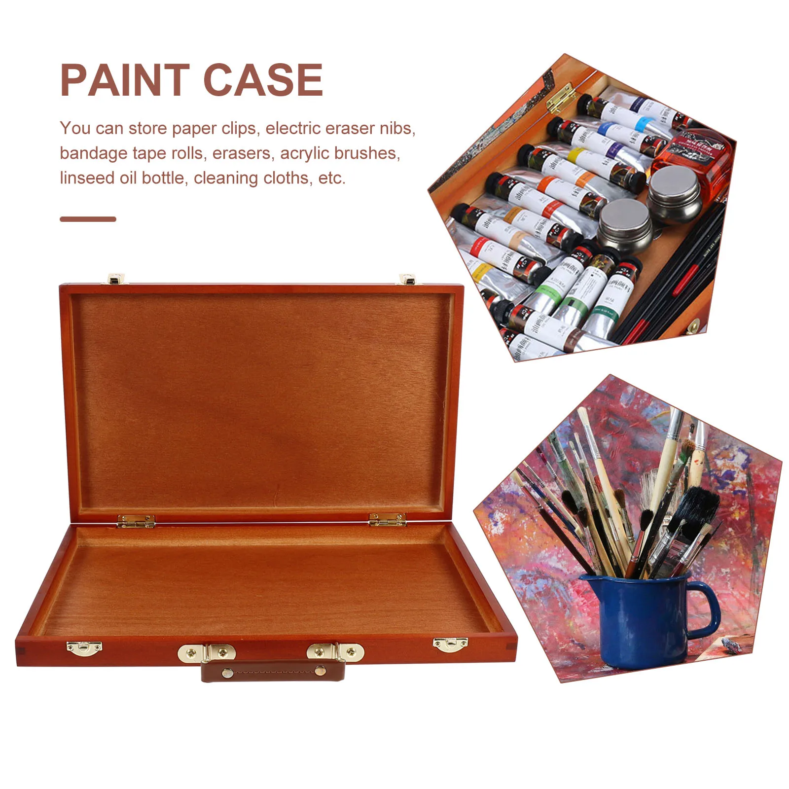 

Wooden Oil Paint Box Hard Wood Portable Artist Case Locking Clasps for Outdoor Watercolor Acrylic Tool Storage
