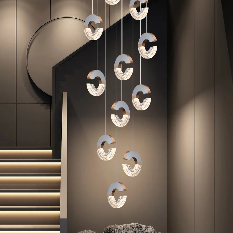 Hotel hall C shape Long LED Chandelier crystal bubble Loft Parlor Living Room Hanging Light Spiral project stairwell Lighting