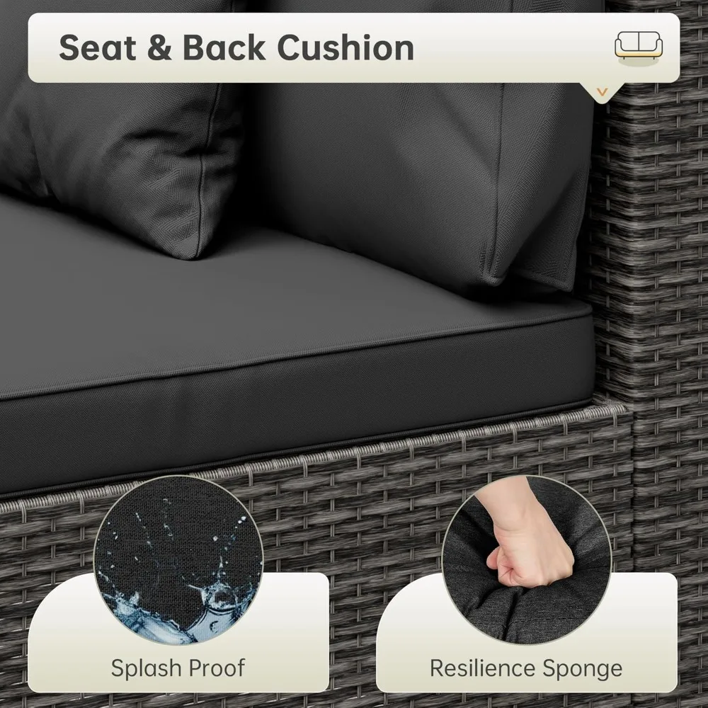 7 Piece Patio Furniture Set, Outdoor Furniture Patio Sectional Sofa, All Weather PE Rattan Outdoor Sectional with Cushion