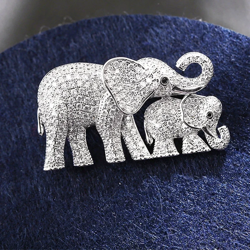 Blucome Luxury Fashion Elephant Brooch Animal Copper Pins Women's Brooch for Coat Suit Bag Hijab Badge Jewelry New Year G
