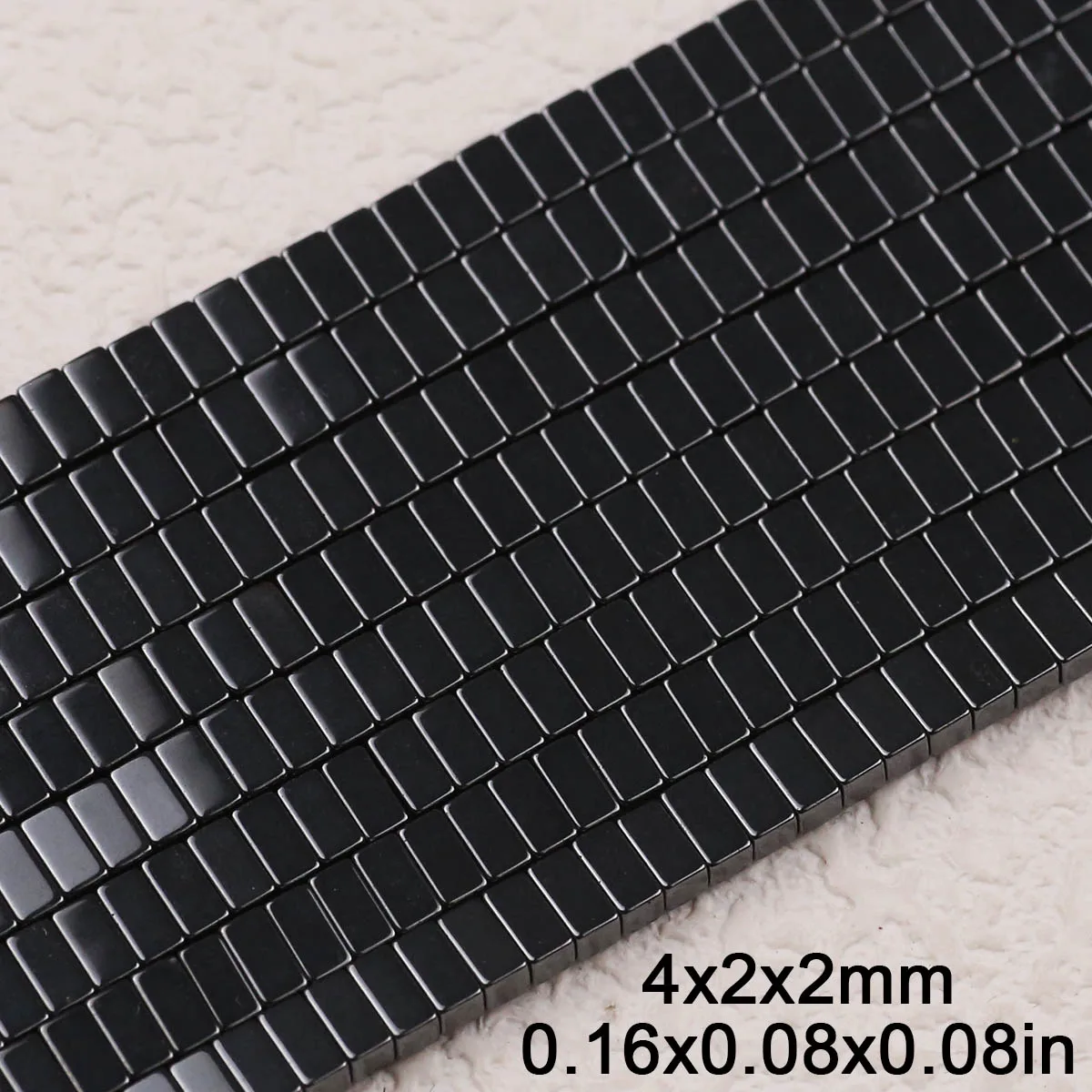 4mm Black Chalcedony Rectangular Beads with Cross-Hole Natural Color Includes Free Black Crystal Thread for DIY Jewelry Making
