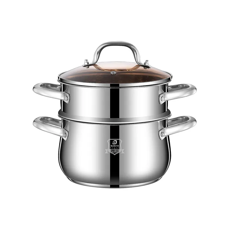 

yjq stainless steel three-layer thickened household soup pot with steamer, multi-layer induction cooker, special for gas stove
