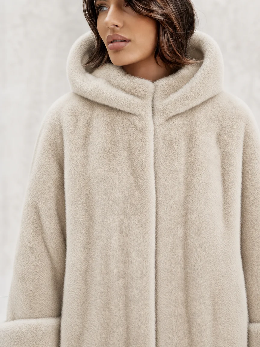 Winter 2026 Women's Hooded Faux Mink Fur Coat Thick Warm Outerwear Fluffy Eco-Friendly Fur Jacket for Cold Weather