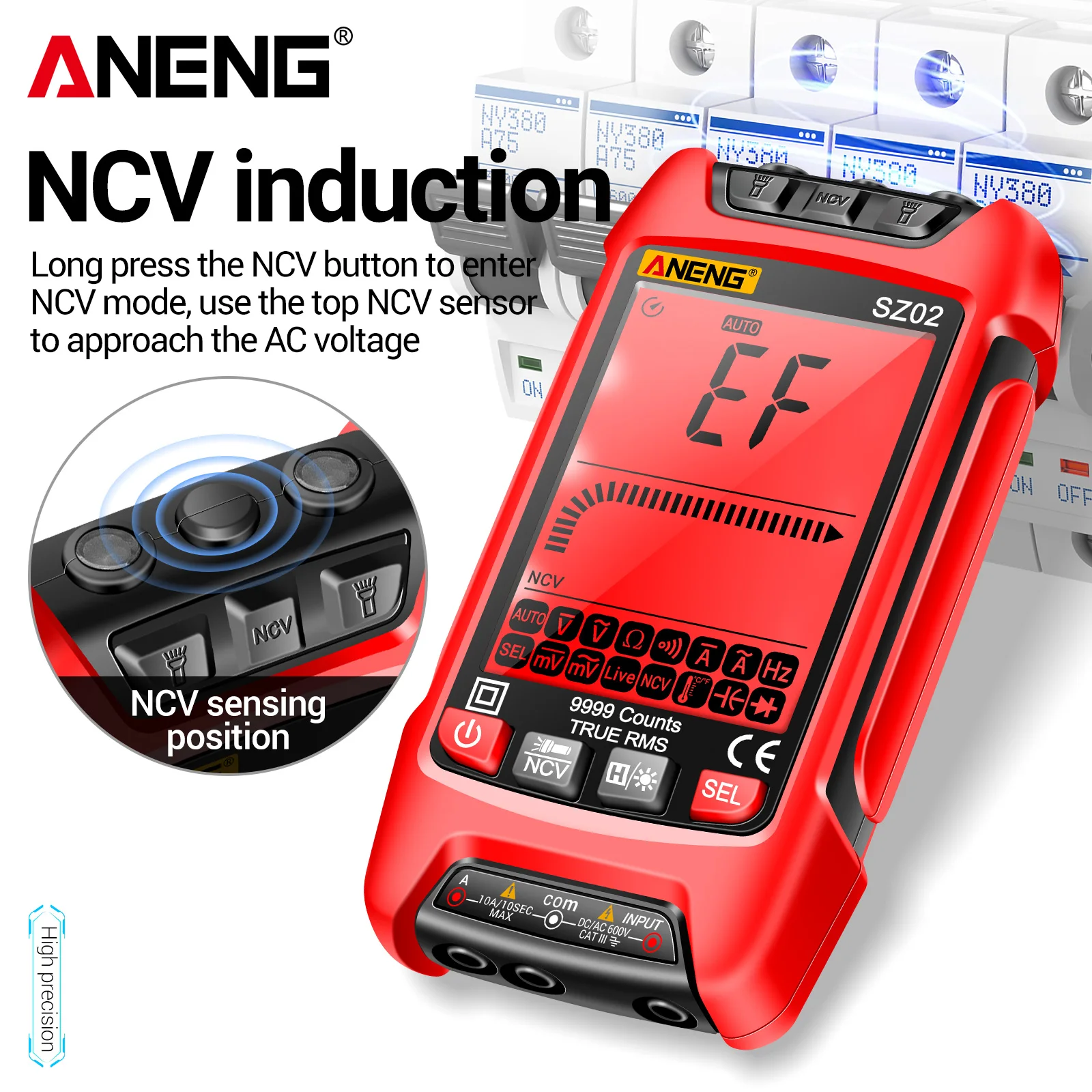 ANENG SZ02 Digital Multimeter Transistor Smart Testers 9999 Counts True RMS Auto Electrical Capacitance Meter Temp Resistance