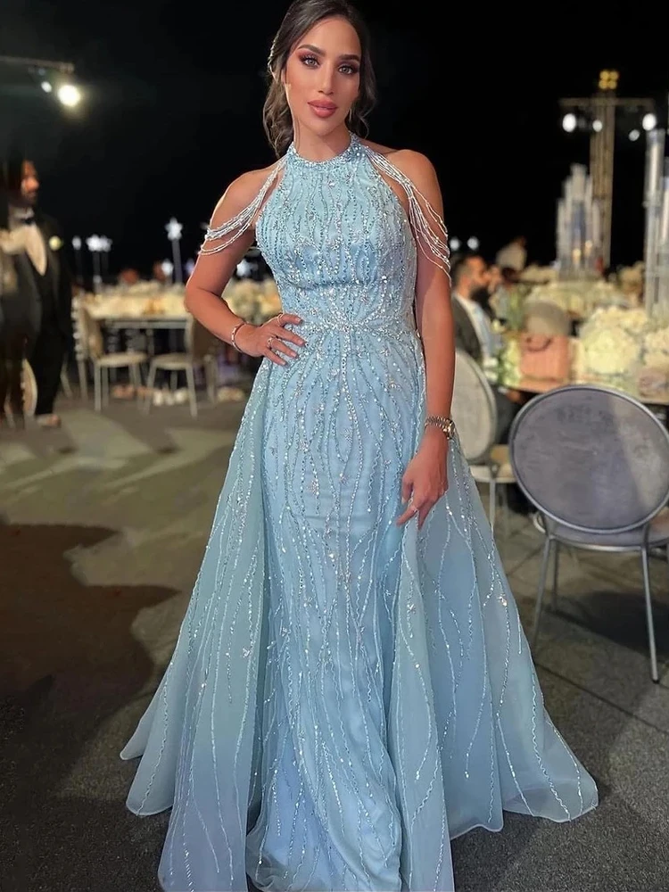 

Graceful Evening Dresses Exquisite Prom Dress For Women 2024 Sheath Mermaid With Train Pretty Gowns Halter Neck Vestidos De Gala