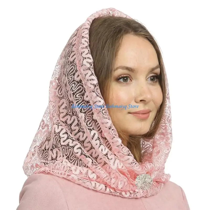 573B Hollowed Out Lace Embellished Headpiece sScarf For Women Lightweight And Easy Care Polyester Fiber