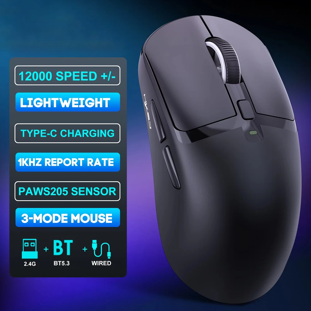 T10 Tri Mode Wireless Gaming Mouse Lightweight With Charging Dock RGB Backlit 1KHz 12000DPI Macro Programmable For PC Laptop