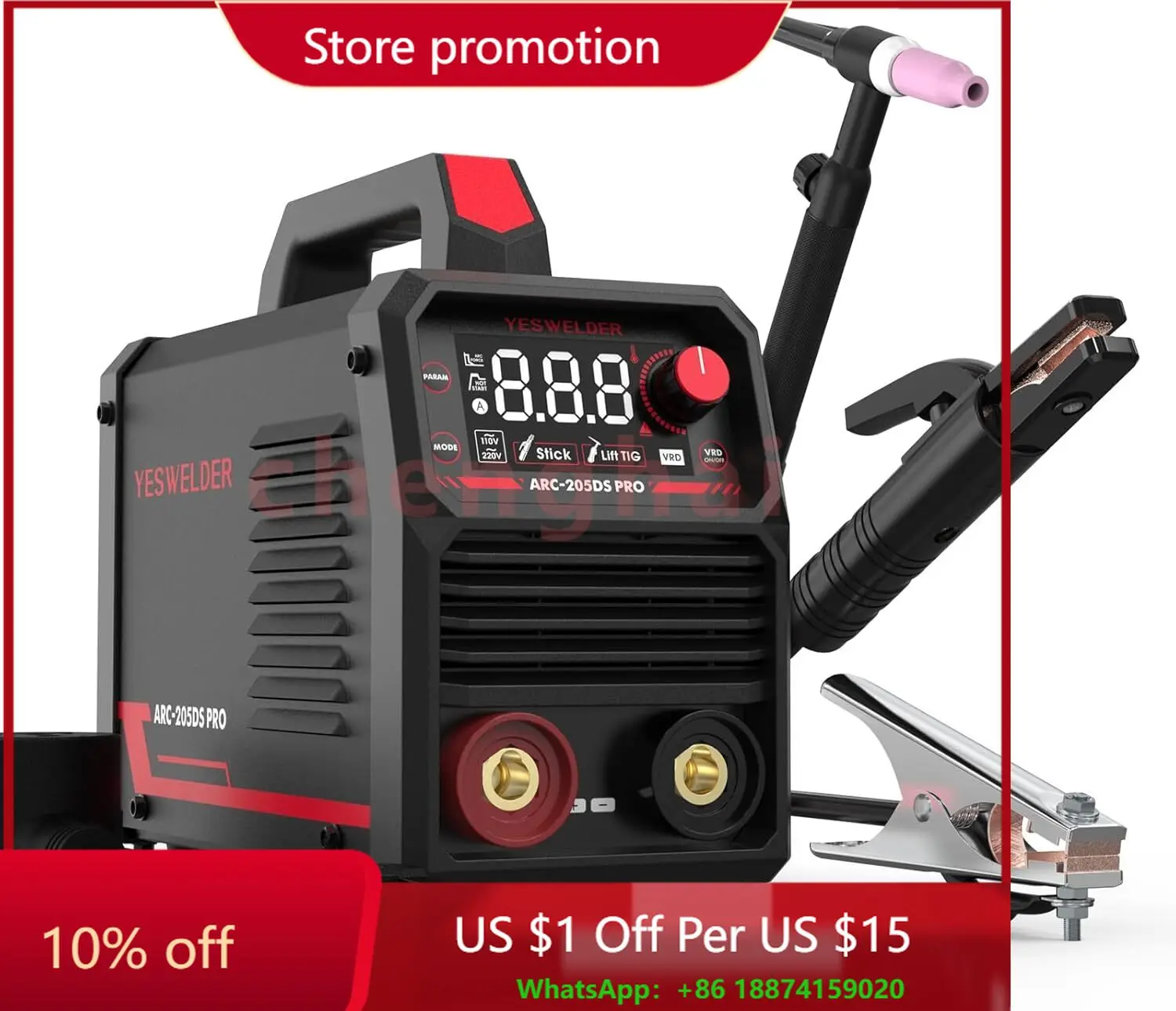 

205Amp Stick Welder with Lift TIG Torch,110V/220V Dual Voltage Welding Machine