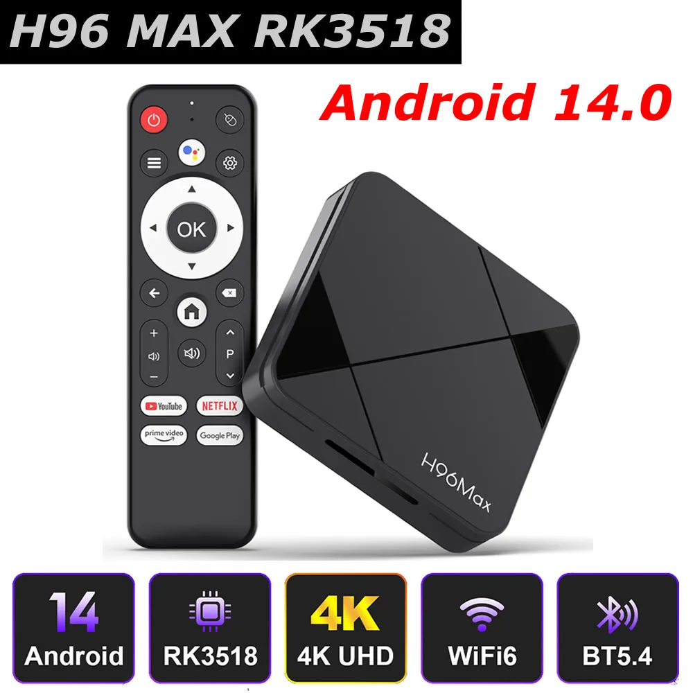 

H96 MAX RK3518 Android 14 TV Box 2GB 16GB Wifi6 Dual WIFI BT5.4 USB3.0 Google Voice Assistant 4K Media Player