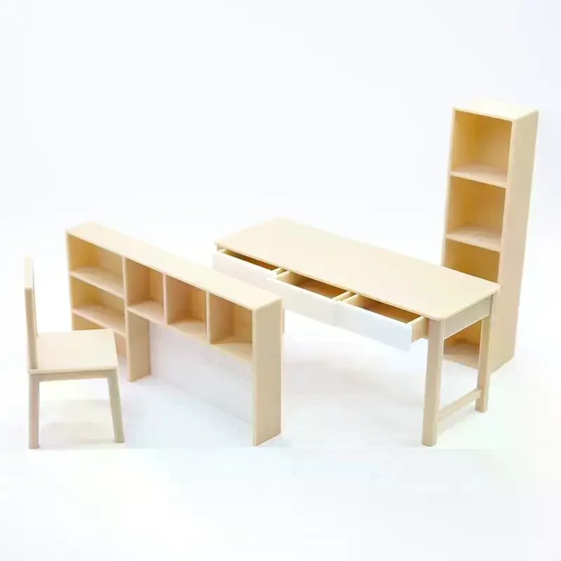 1 Set 1/12 Schaal Poppenhuis Miniatuur Combinatie Bureau Studeerkamer Boekenplank Model Voor Poppenhuis Decor Kinderen Fantasiespel Speelgoed Gift