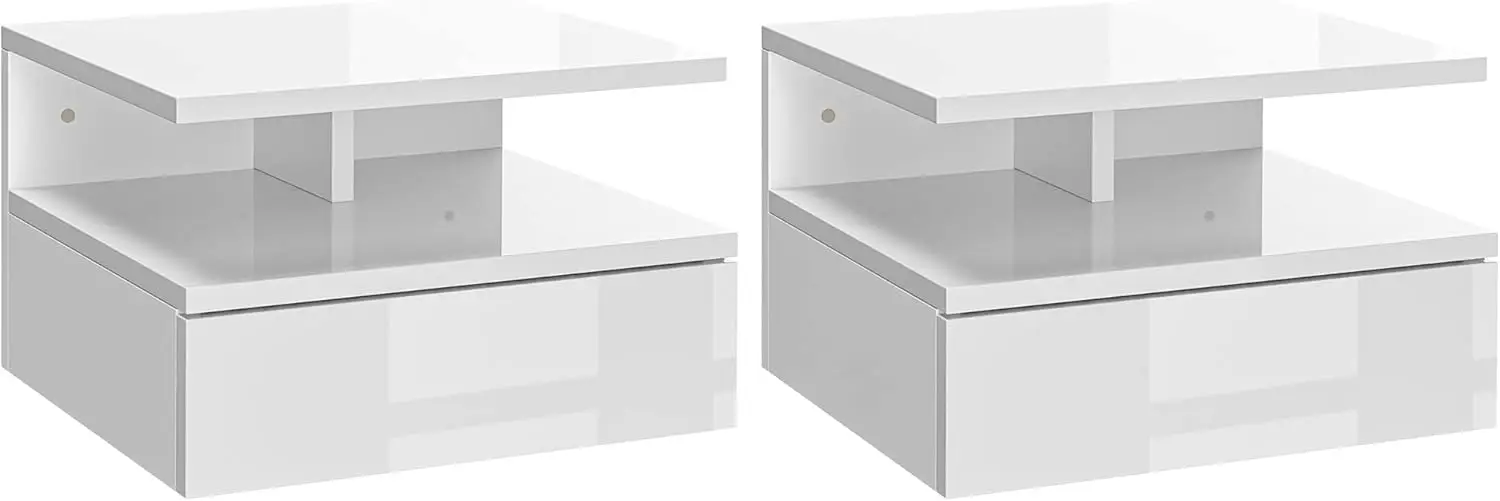 Juego de 2 Mesitas de Noche Flotantes Mesitas de Noche Colgantes con 1 Cajón y Estante Abierto para Dormitorio 35x32x22,5