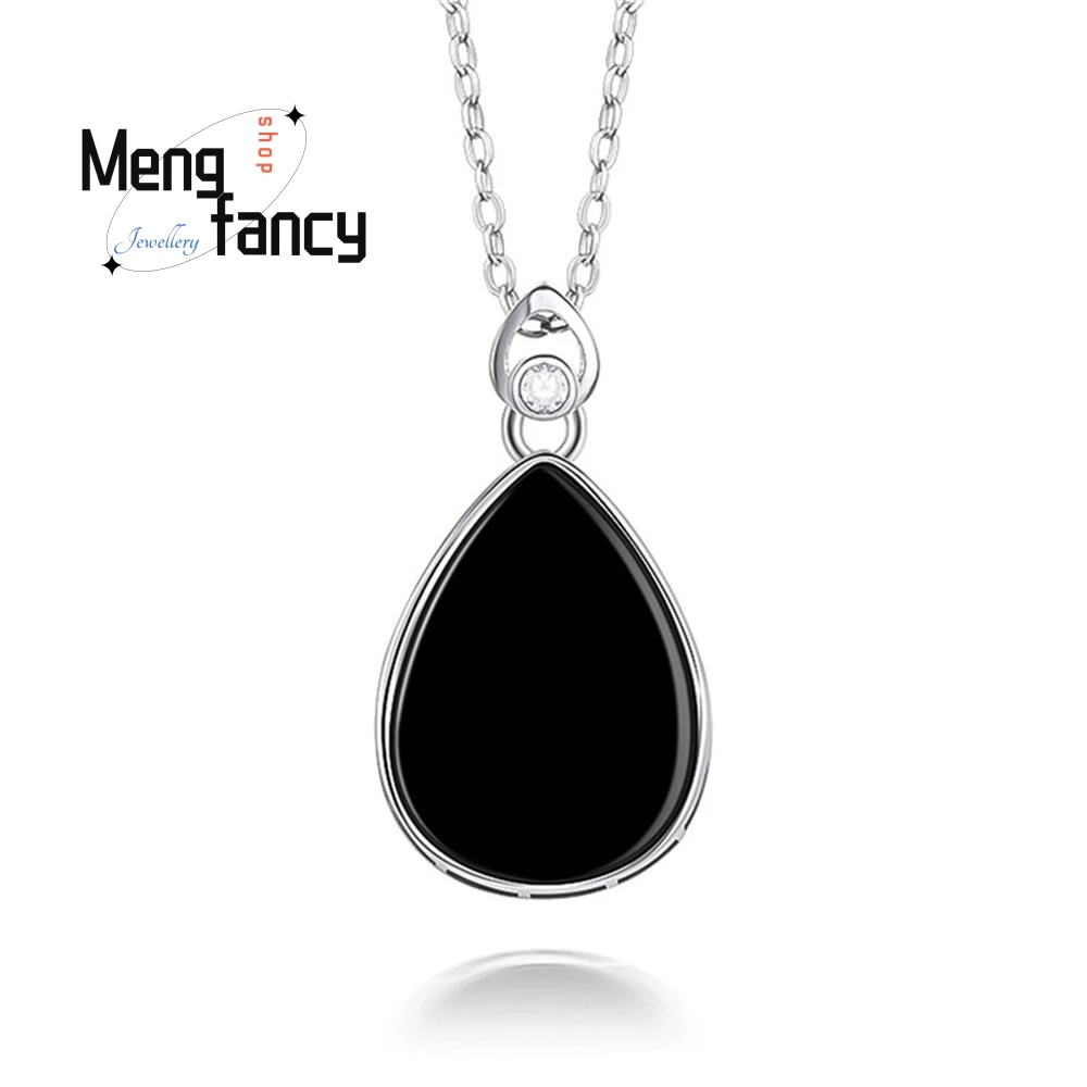 

Exquisite Natural A-goods Jadeite Ink Cui Water Drop Jade Pendant S925 Silver Inlaid Sexy Young Girls Fashion Luxury Jewelry