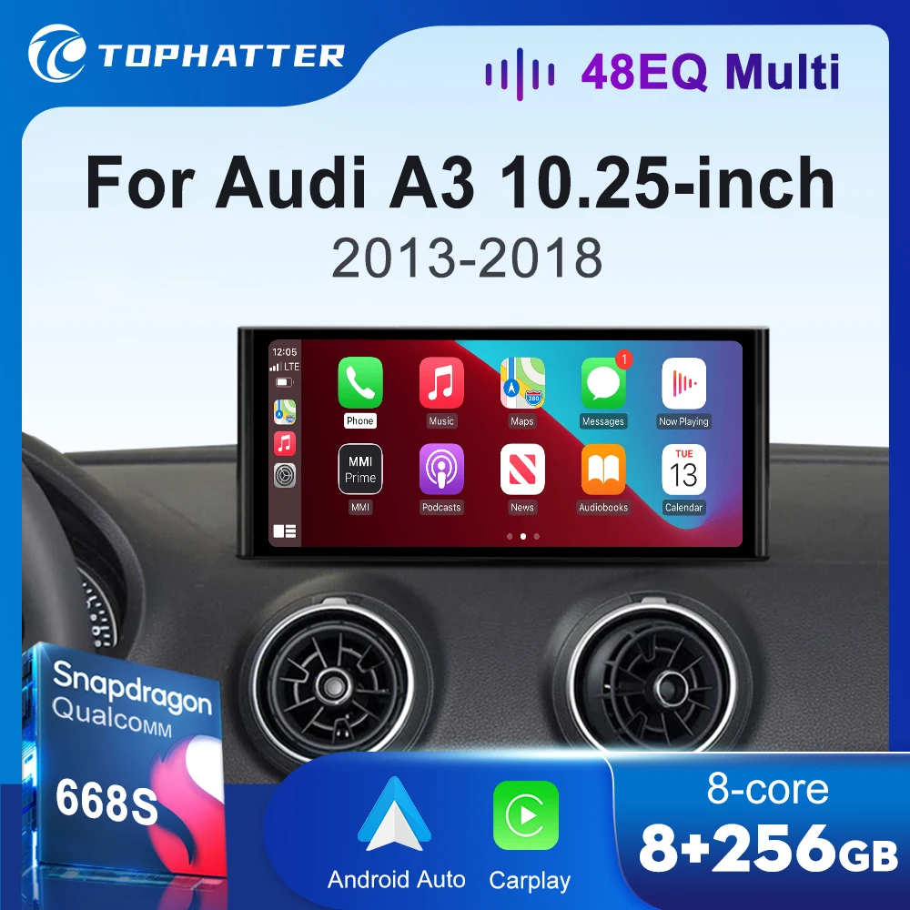 

10,25-дюймовый автомобильный радиоприемник для Audi A3 CarPlay Android Auto, мультимедийный плеер, экран, видео, дисплей Navi, стереосистема Qualcomm 668S, головное устройство