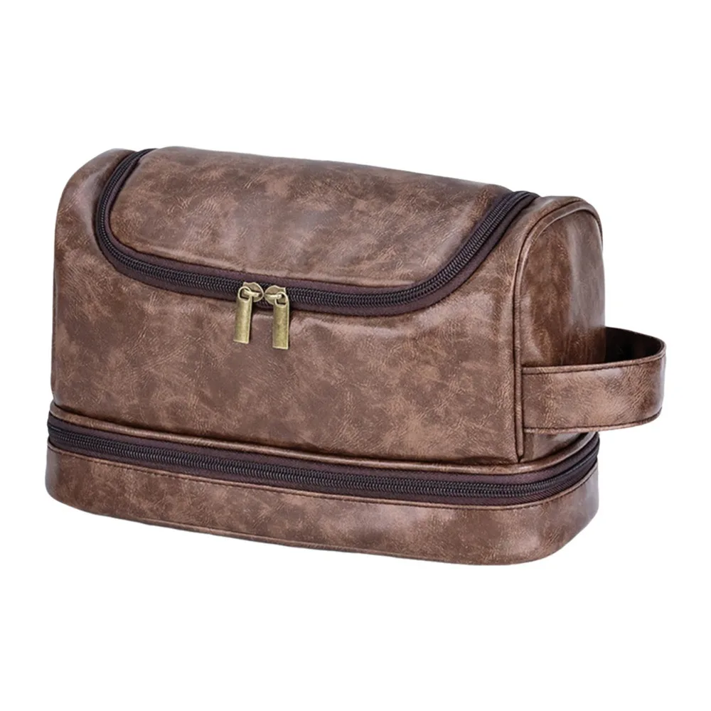 

Portable Large Capacity Men Toiletry Bag Waterproof PU Leather Makeup Bag Handheld with Hanging Hook Cosmetic Storage Bag Travel