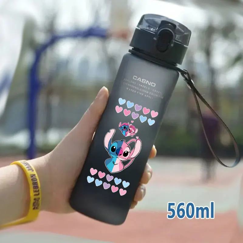 Lilo&Stitch 560/600/400ML Water Cup Children Portable Plastic Transparent Straw Stitch Outdoor Large Capacity Sport Water Bottle