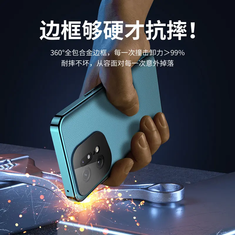 Oppo Find X5 Pro CPH2305 360 Full Protection Case Metal Bumper Front Glass Cover with Back PU Leather Case for Oppo Find X5 Pro