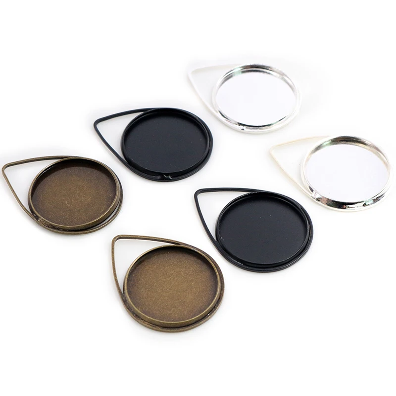 10pcs 20mm Inner Size Silver Plated Bronze Black Gold Material Drop Style Handmade Cabochon Bases Cameo Base Pendant