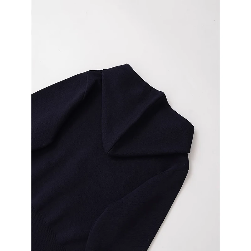 YENKYE New Women Navy Blue Knit Hooded Cardigan Front Zipper Long Sleeve Casual Autumn Outerwear