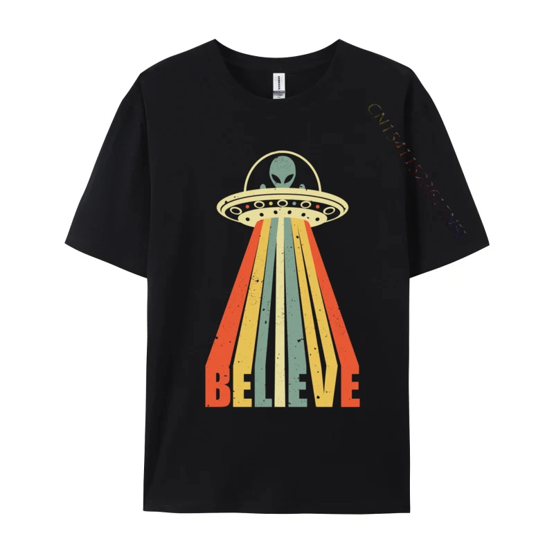 Vintage Alien Ufo Flying Disc I Want To Believe Adult Designer Leisure Tops Tees O Neck Pure Cotton T Shirt Casual