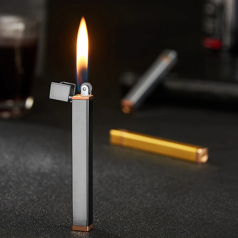 Slim Mini Lighter Refillable Butane Gas Convenient and Lightweight Cigarette Flame Lighter Grinding Wheel Metal Lighter