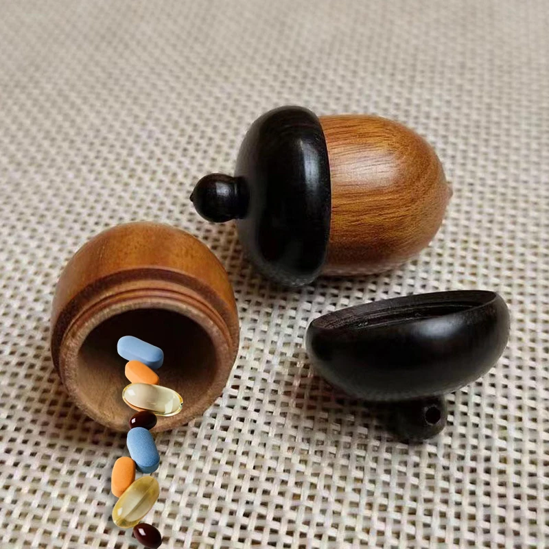 1/2PCS Mini Sandalwood Pill Boxes Portable Granule Storage Box Rescue Tablets Case Small Items Container DIY Acorn Pendants