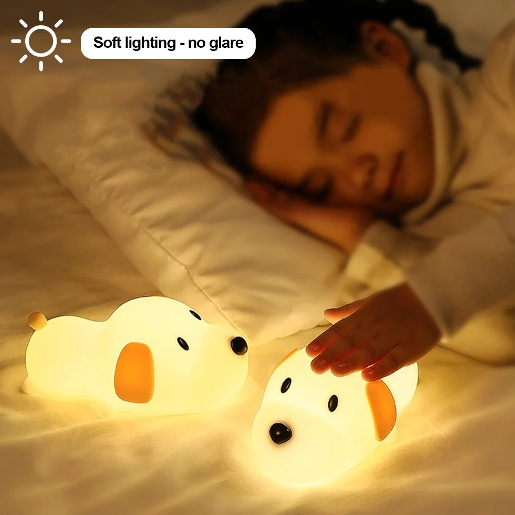 Silicone Dog LED Night Light Touch Sensor 7 Colors Dimmable Timer USB Rechargeable Bedside Puppy Lamp for Children Baby Toy Gift