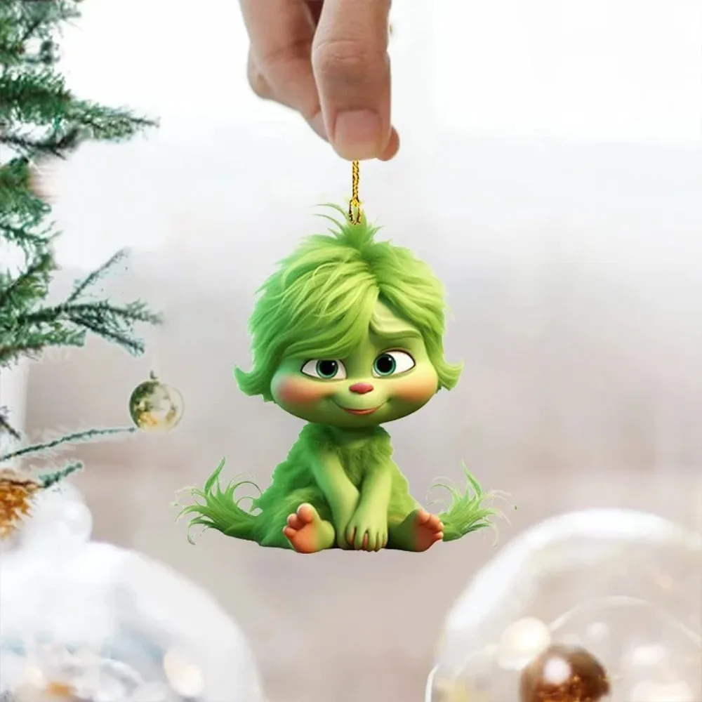 10 قطع من زينة شجرة عيد الميلاد الخضراء الغريبة الأطوار - ديكورات خشبية معلقة من الأكريليك للعطلات وعيد الشكر لديكور المنزل