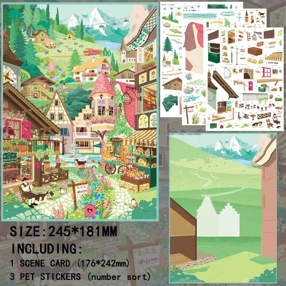 JIAMEI Kawaii World Tour Landscape Theme Cartoon 3D Miniature Scene Stickers DIY Handmade Stacking Fun Stress Relief Stickers