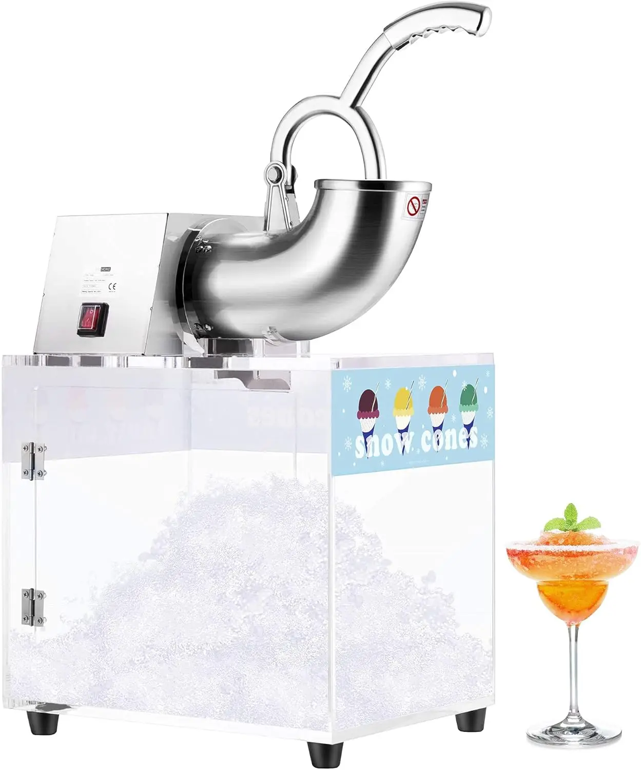 Stainless Steel Electric Dual Blades Commercial Ice Crusher Shaver Snow Cone Maker Machine with Acrylic Box 440lbs/hr