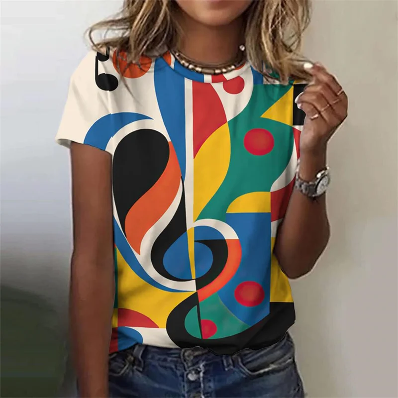 T-shirt de violon de musique imprimé en 3D pour femmes, t-shirts à motifs de peinture colorée, t-shirts d'été décontractés, manches courtes, col rond, t-shirts Y-adt