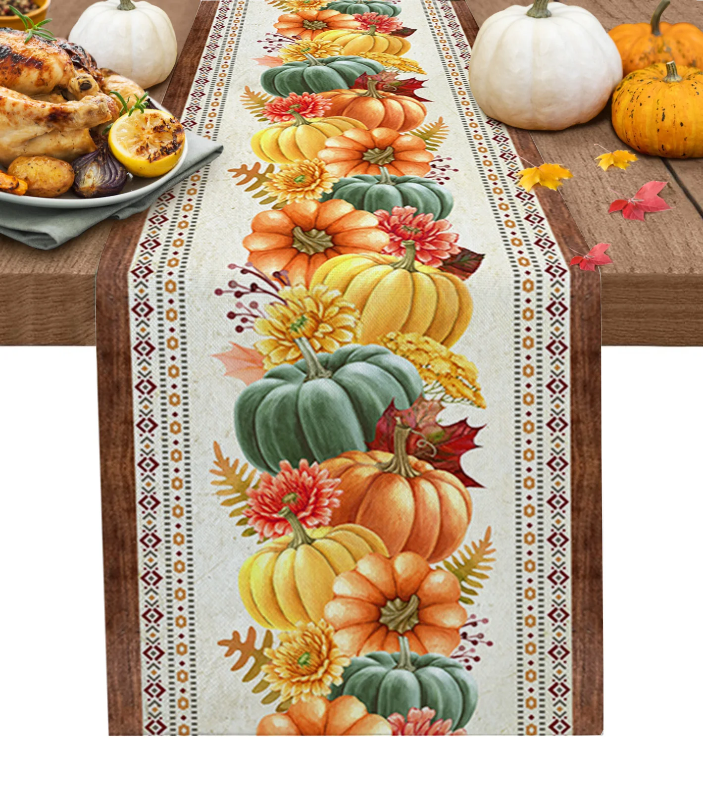 Halloween Style autunno zucca tavolo da pranzo Runner decorazioni per matrimoni tavoli in lino Runner per tavolo da pranzo tovaglia natalizia per la