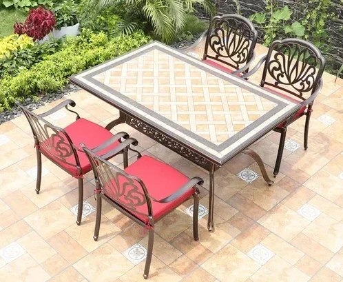 Table and Chair Cast Aluminum European Leisure Outdoor Garden Terrace Villa Home Iron Courtyard dining table set 6 chairs