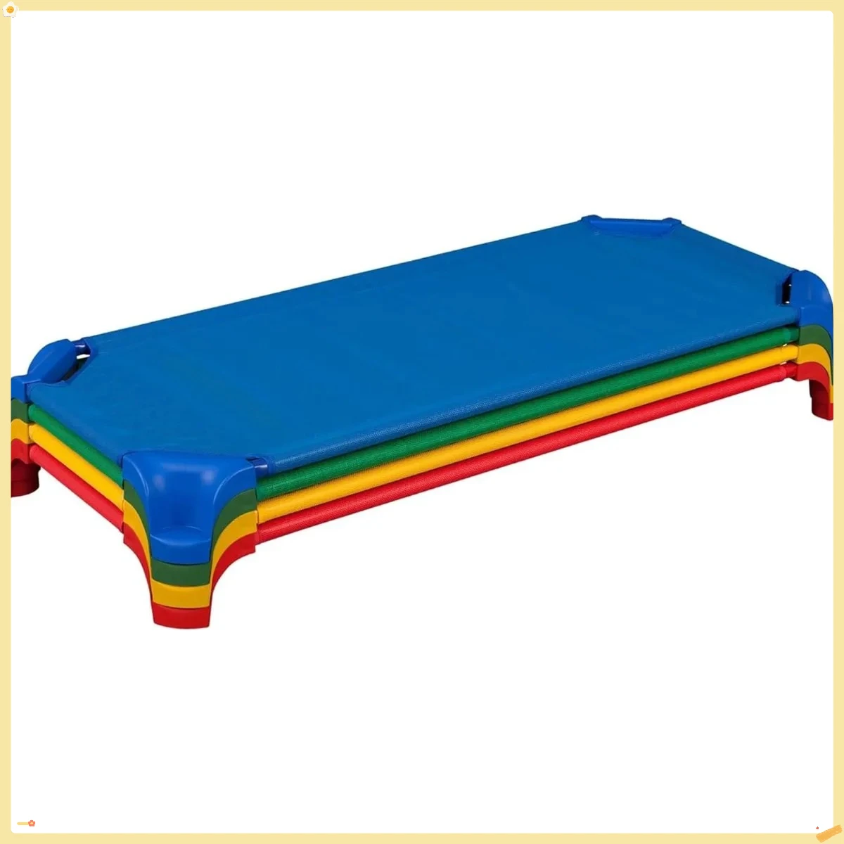 52インチ スタッカブル保育園用簡易ベッド、4個パック、アソートカラー、お昼寝用