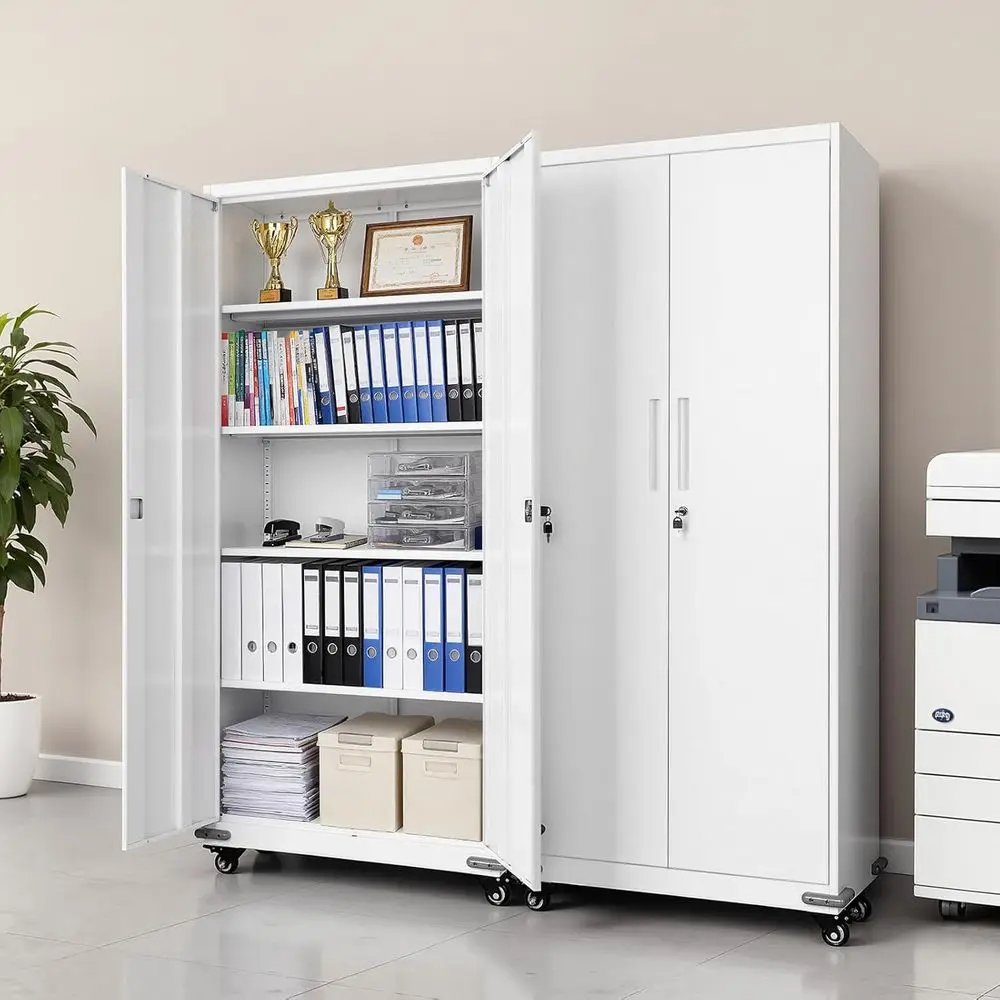 

Metal Storage Cabinet, 72.6 in Rolling Steel Garage Cabinet with 4 Adjustable Shelves, 2 Magnetic Do& 2 Keys, 5 Tiers Lockable T