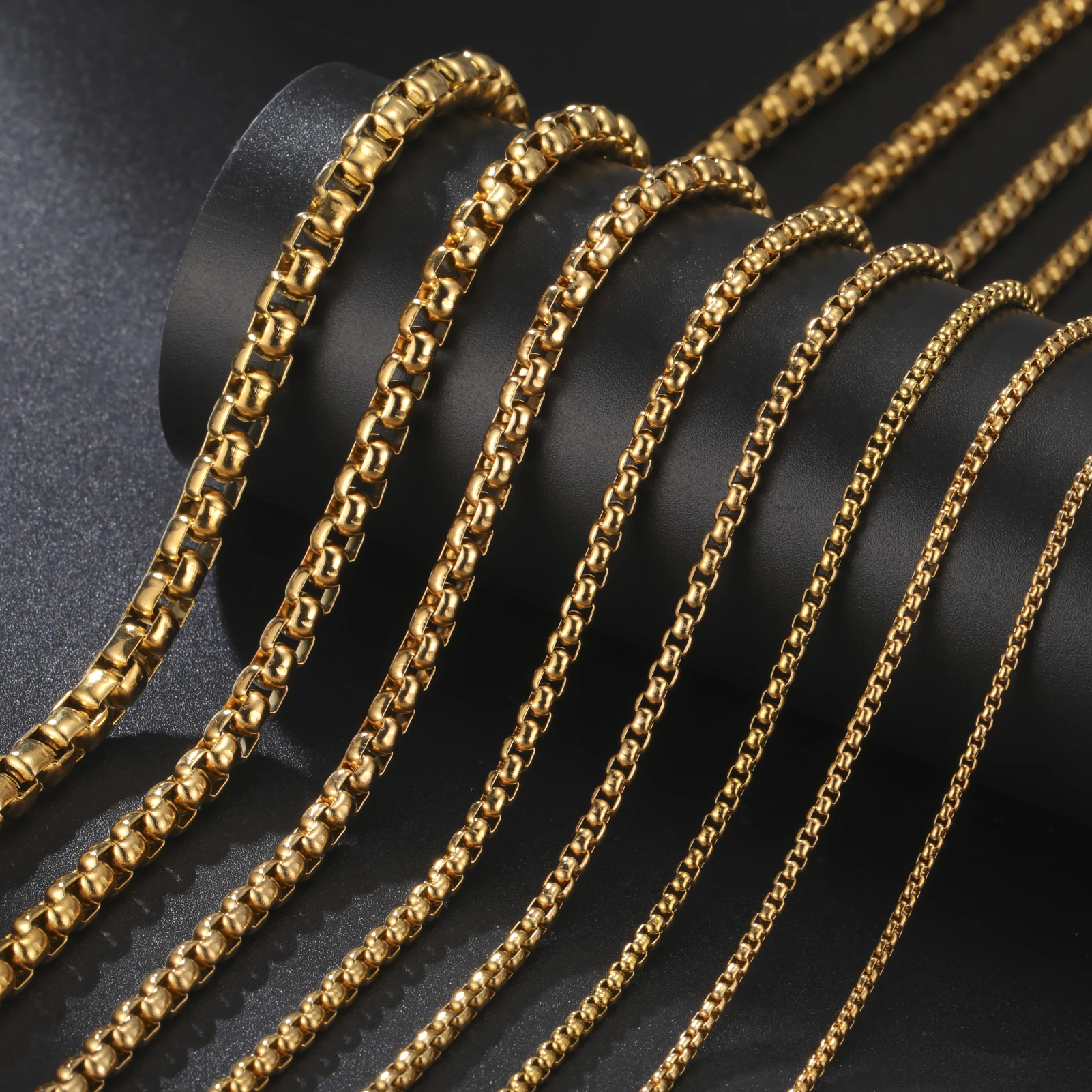 Skyrim Stainless Steel Gold Color Box Chain Necklace Men Women Basic Punk 2-7mm Thick Long Chains Minimalist Jewelry Wholesale