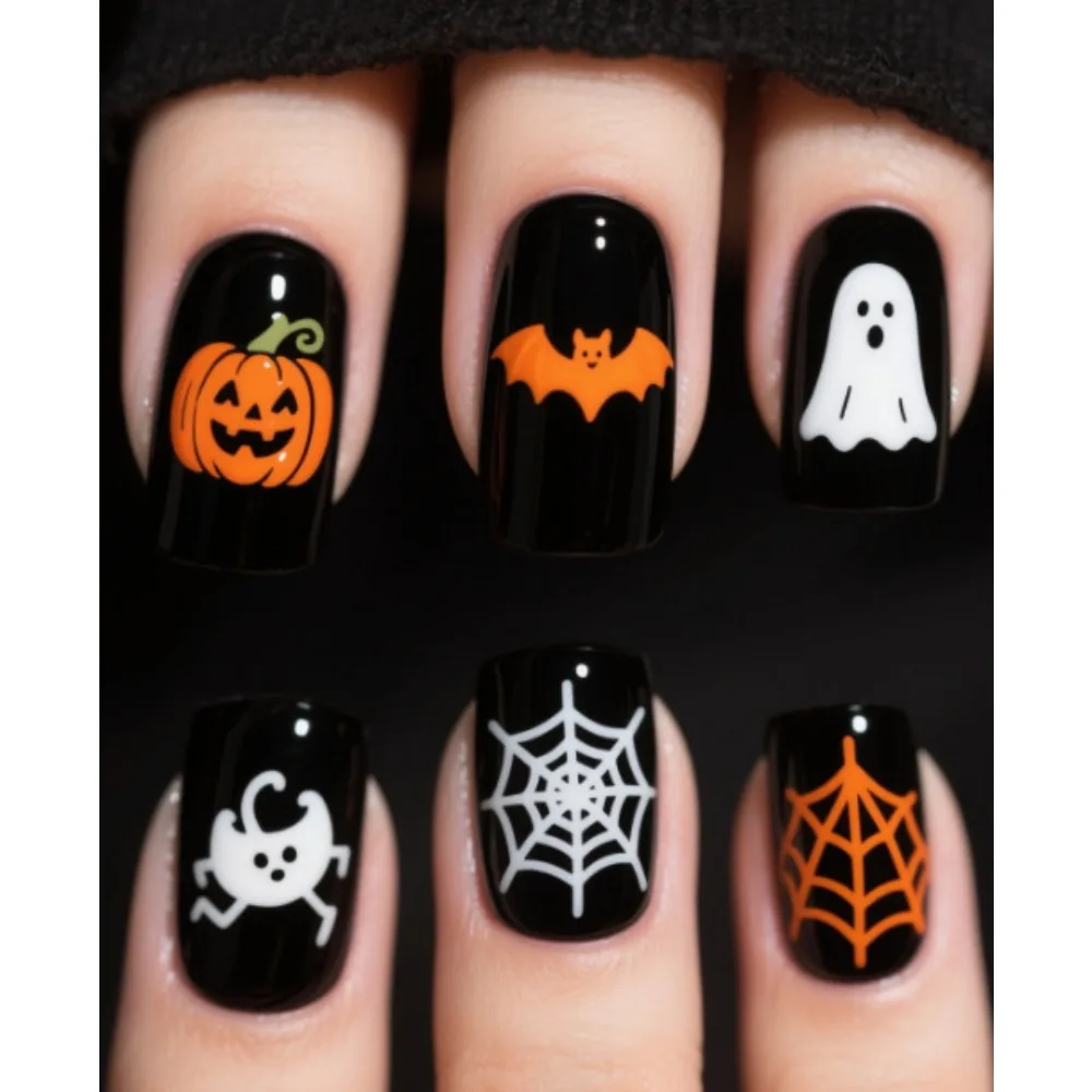 

Хэллоуин Пресс на ногти Тыква Призрачный дизайн Средний квадрат Накладные ногти Клей на полное покрытие Искусственные ногти для женщин Вечеринка