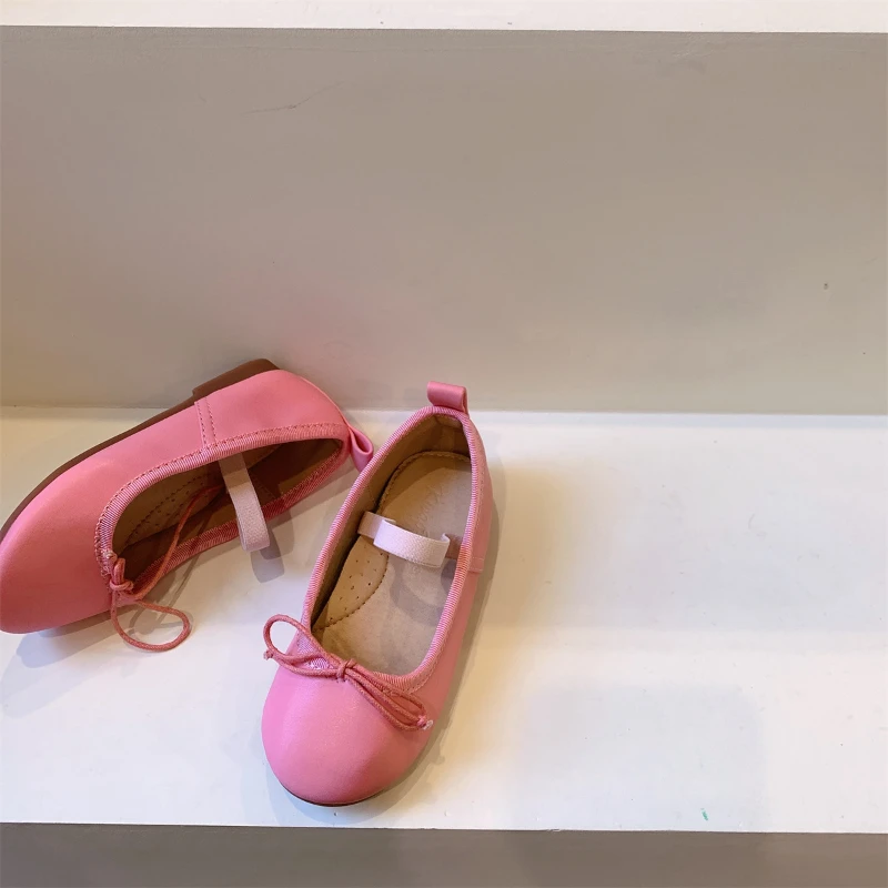 Girl Leather Shoe Candy Colored Kid Shoe Spring 2023 New Simple Solid Color Casual Shoe Classical Bow Princess Shoe Gril Shoes