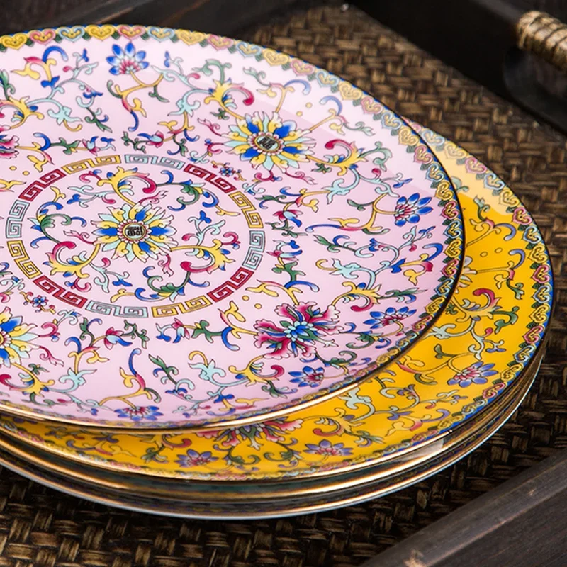 Creative Gold Stroke Ceramic Dinner Plate Dinner Steak Dishes Hotel Tableware Serving Tray Enamel Decorative Porcelain Plates