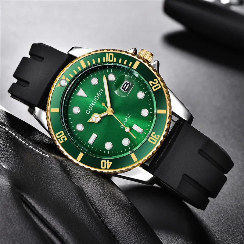 Wholesale 5pcs / lot CURDDEN Brand Men Watches Green Students Fashion Casual Silicone Band Date Quartz Watch Montre Homme Reloj
