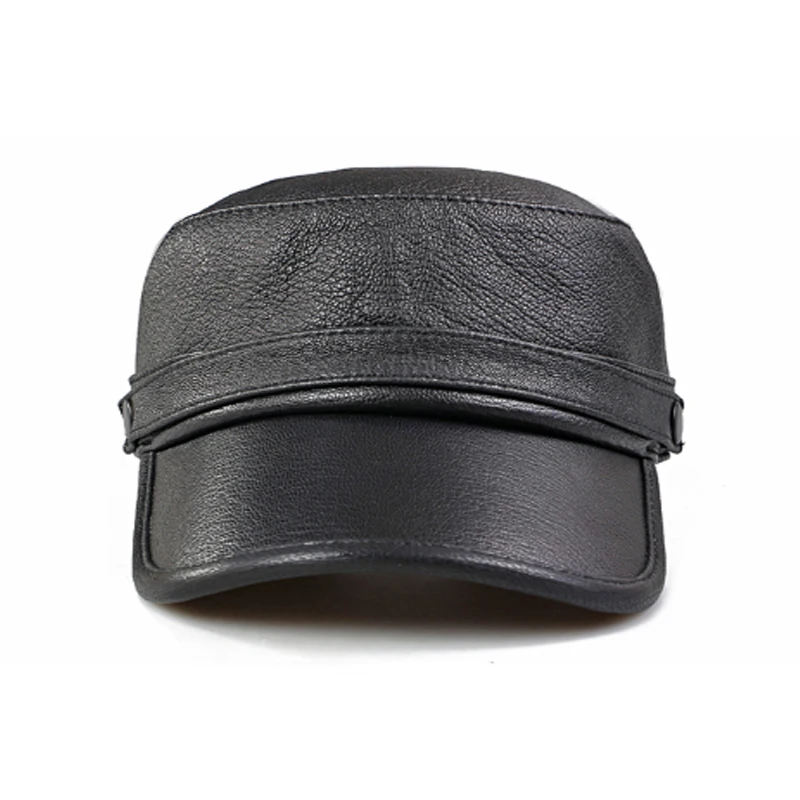 Cap For Men Spring Genuine Leather Black Flat Militar  Caps Male 55-60 Cm Customized Size Outdoor Snapback Golf Hat Trucker Hat
