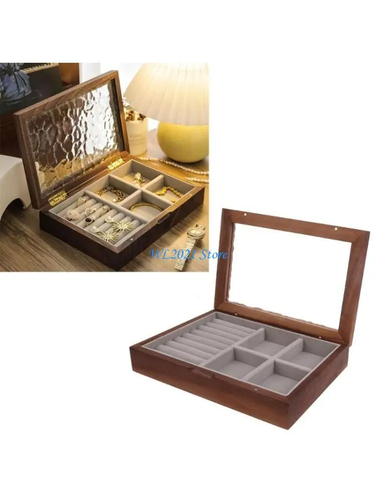 G5GC Glass Glass Dustproof Cover Box صناديق المجوهرات الخشبية الصلبة للنساء Rings Rings Box Jewelry Storage