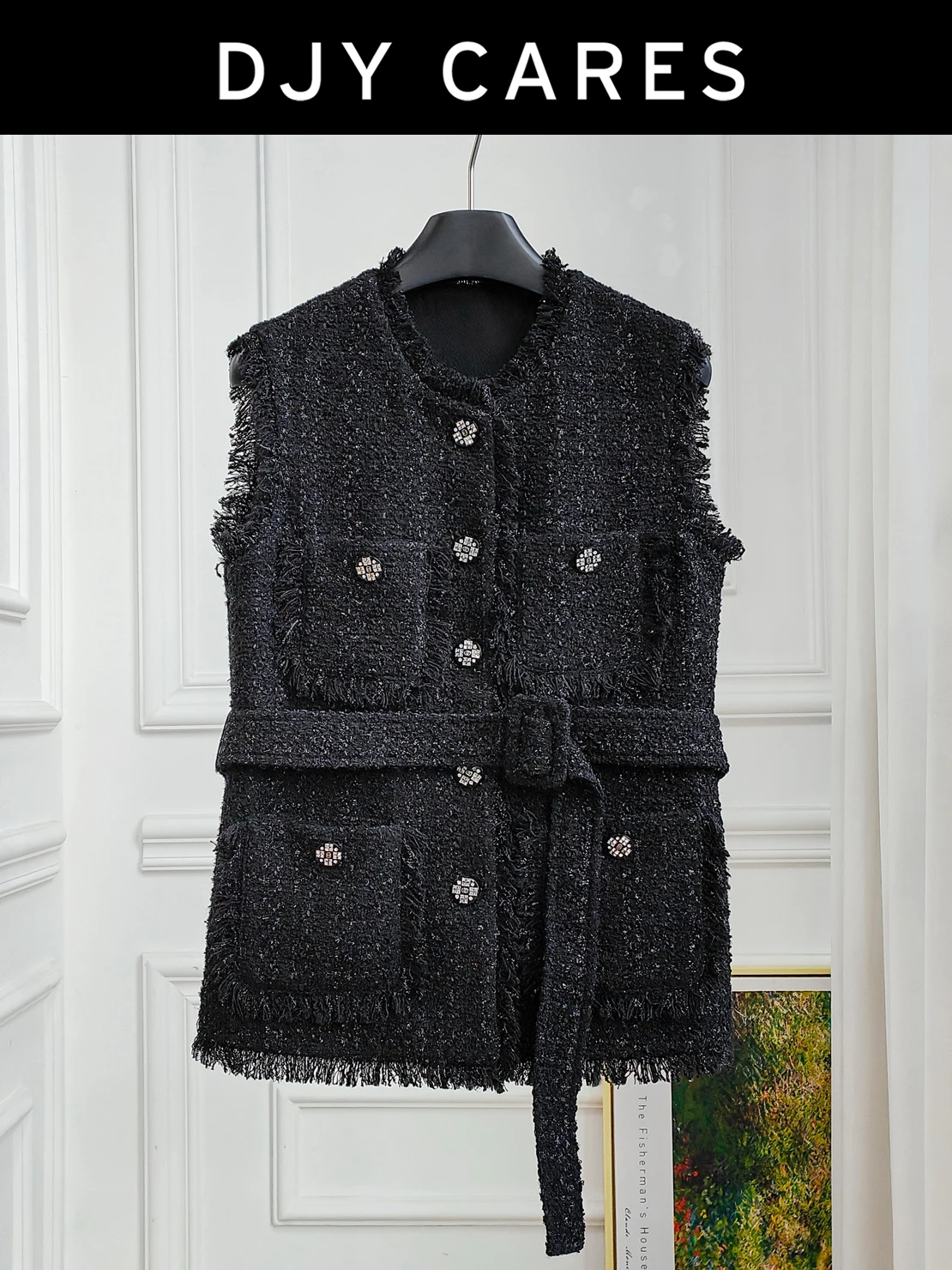 

Новый модный черный жилет с цветочным принтом, универсальный топ средней длины, большой размер