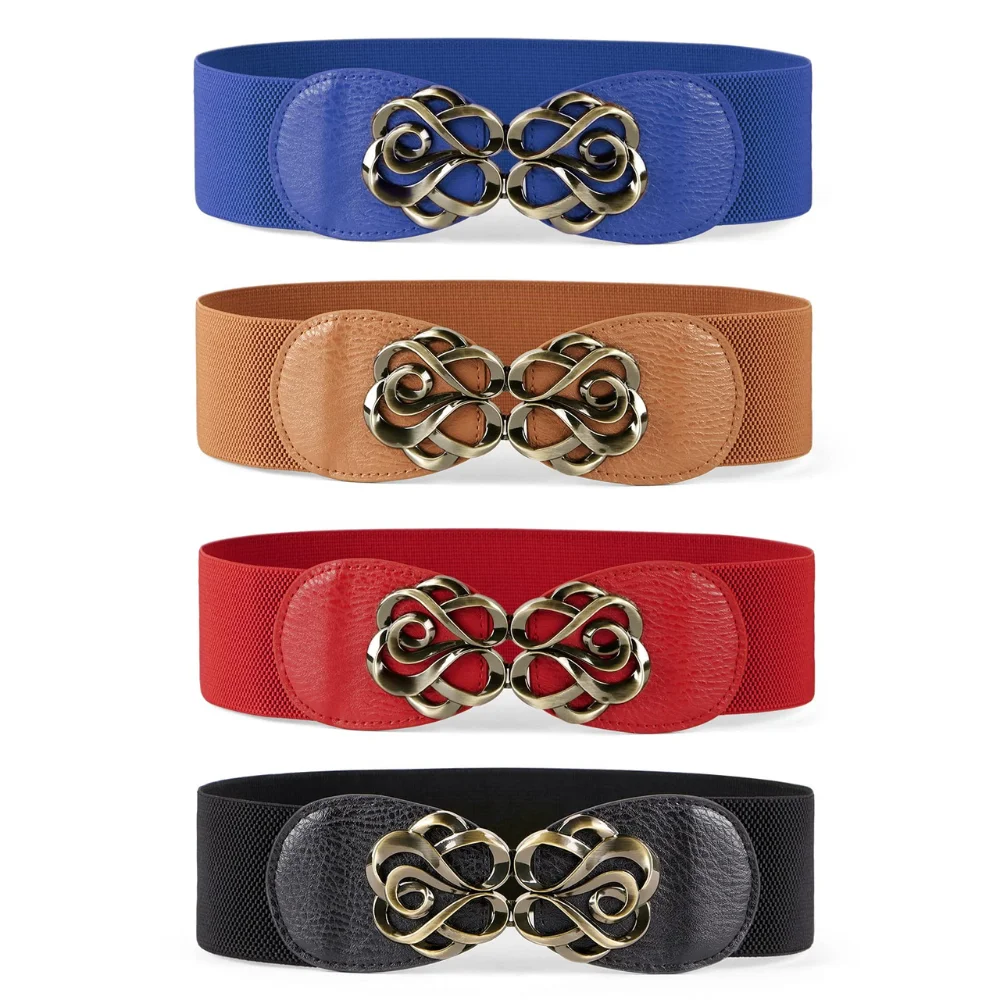 

Women Stretchy Belts for Dresses Vintage Elastic Wide Waist Belts 4 Pack 2.36" Wide