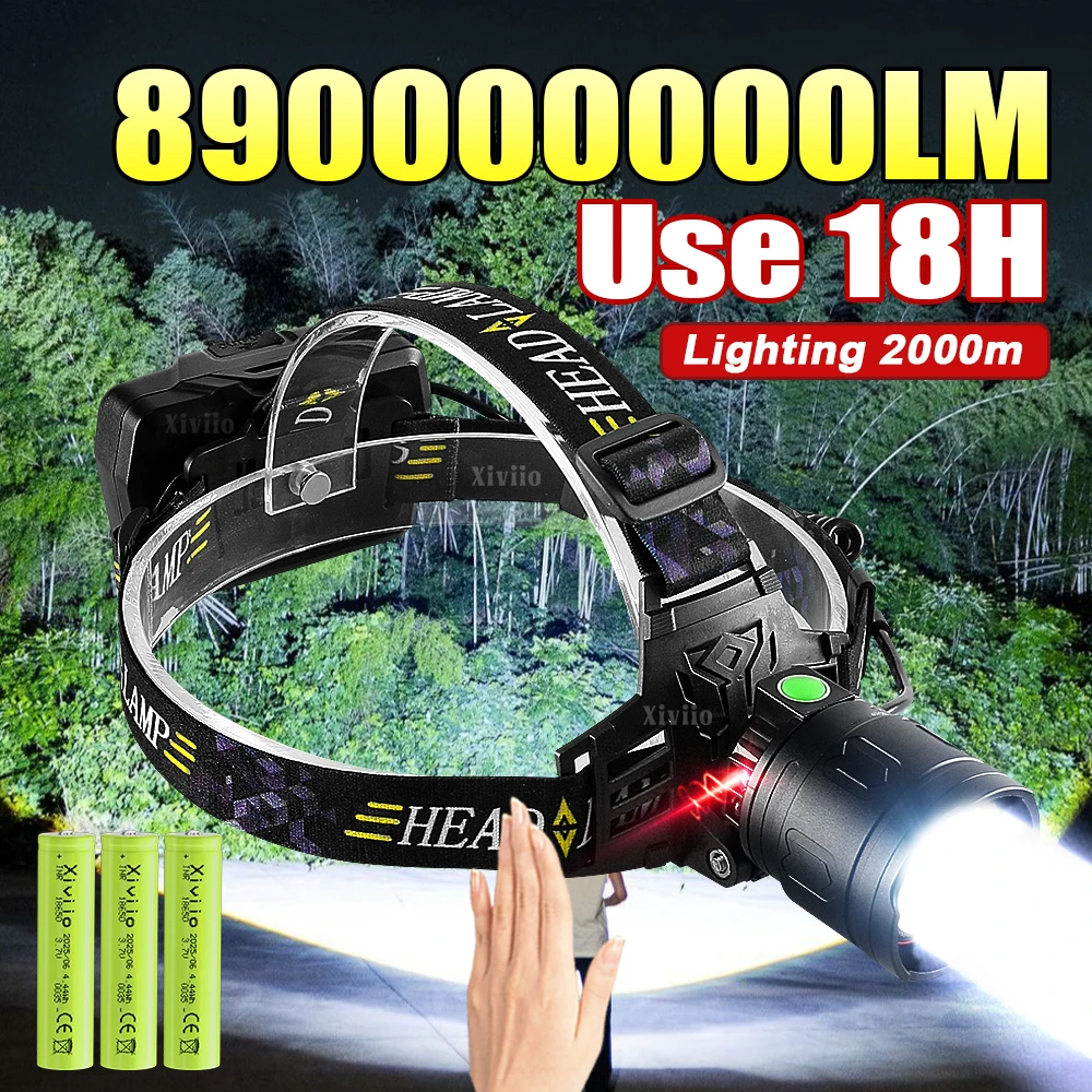 

High Power LED Headlamp 7800mAH Rechargeable Head Lamp Sensor Switch Headlight for Work Lighting on Sites Farms Pastures