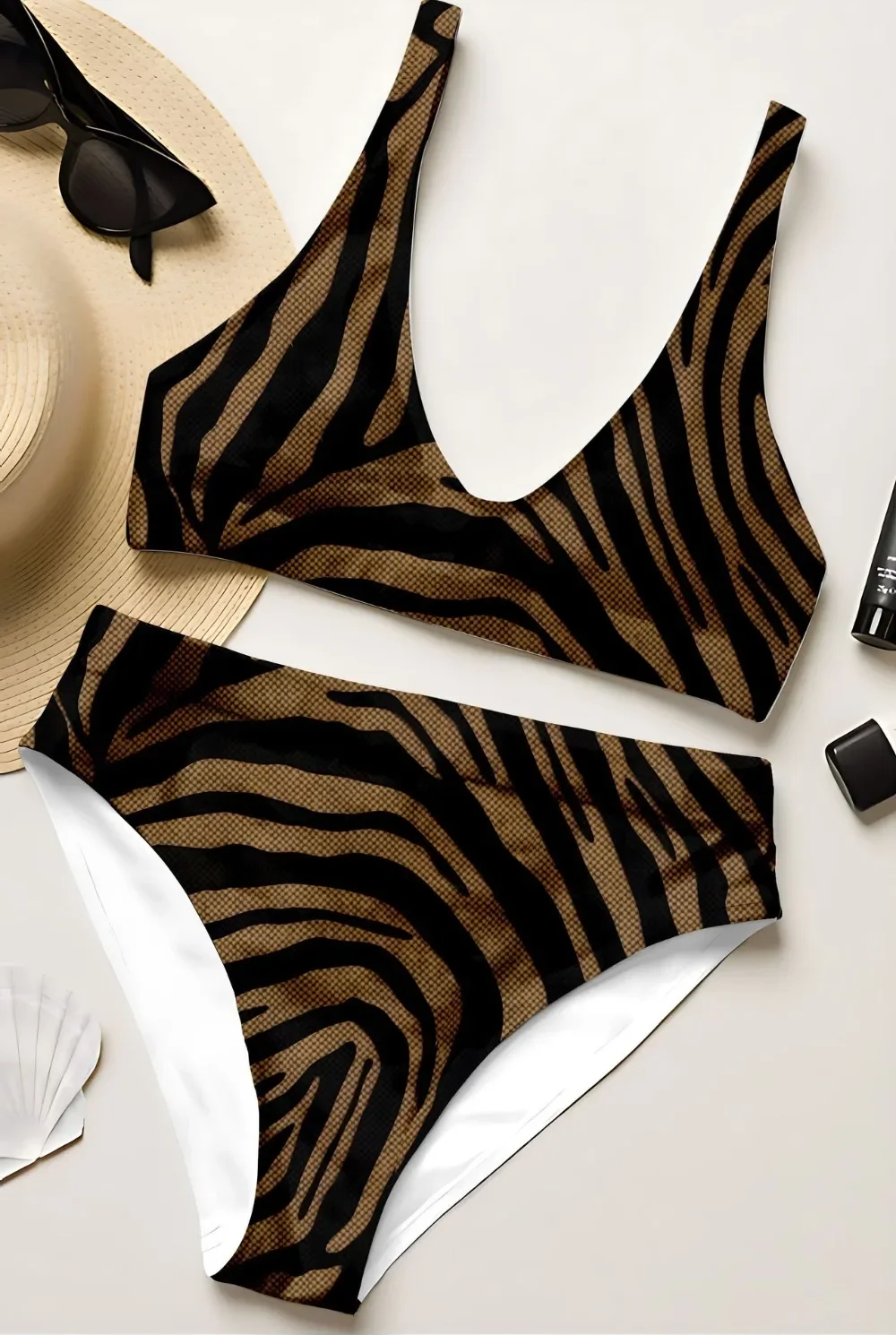 

Women Bikini Swimsuit Animals Zebra Leopard Printed Gym Training Swimwear Athletic Removable Pads Swimming Sportswear Suits