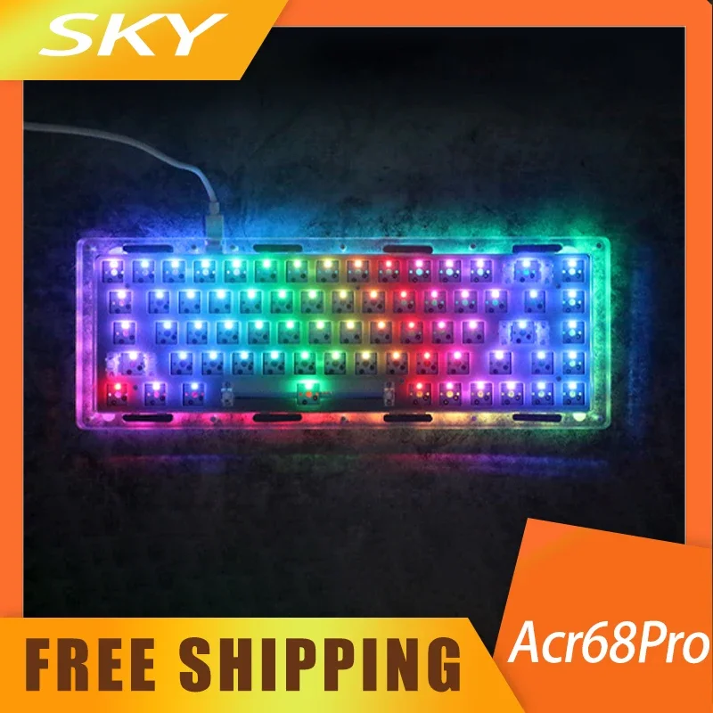 

Acr 68pro Keyboard Kit Rgb Acrylic Transparent Keydous Gasket Customize Wireless Three-Mode Kit For Desktop Accessories