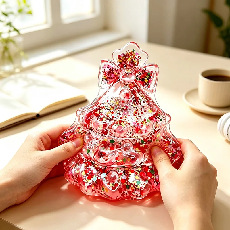 Christmas Tree Squeeze Toy Maltose Filled Sequins Fidget Toy Soft Slow Rebound Stress Relief Toy Christmas Party Gift