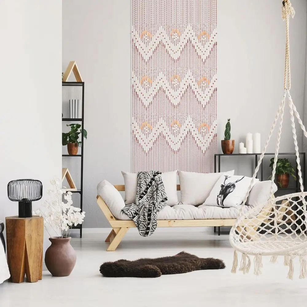 Cortina de contas de bambu feita à mão 35,5 x 75, 52 fios, contas de porta de madeira, divisor de quarto estilo hippie, marrom